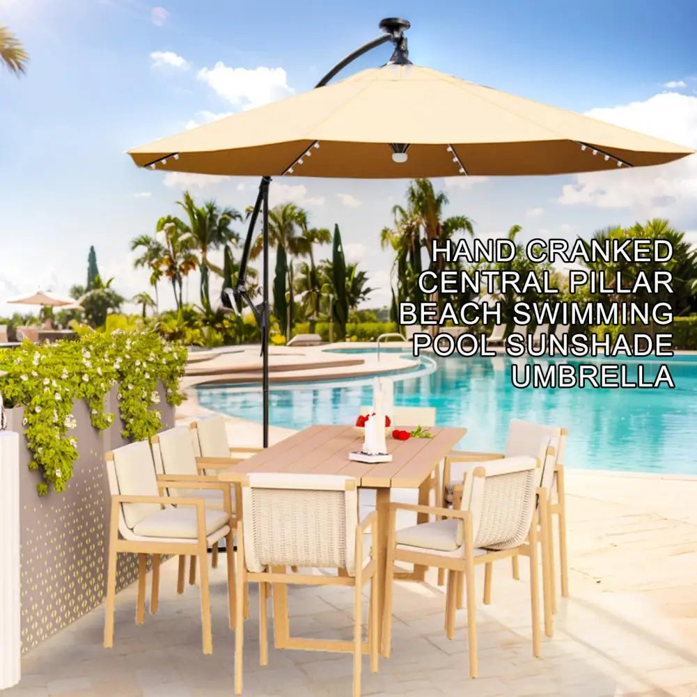 8.9x8.9ft 2-Tier Square Cantilever Patio Outdoor Umbrella with Solar LED Outdoor Sun Shade Hand-cranked Umbrella for Backyard