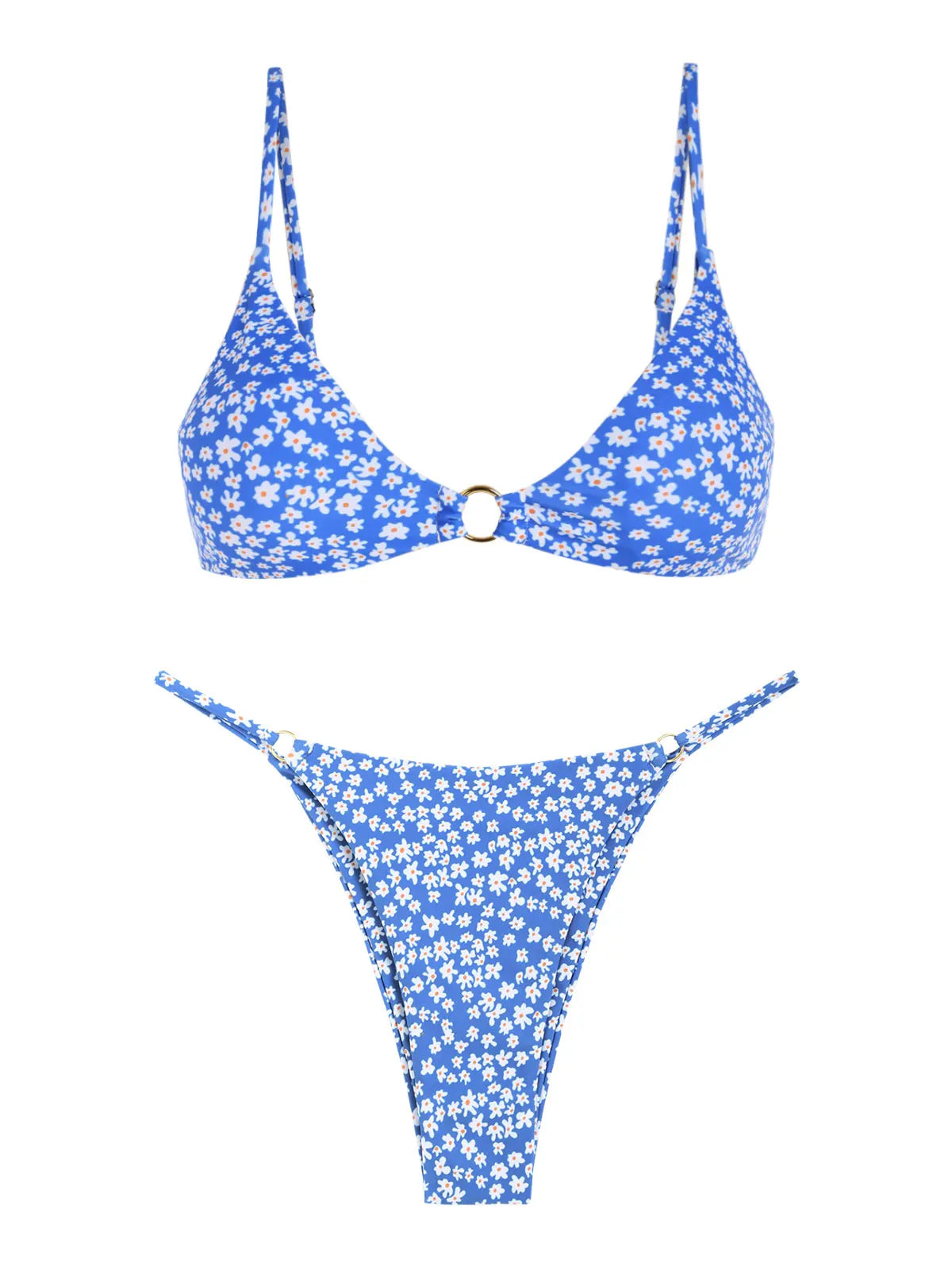 ZAFUL Women's swimwear Ditsy Floral Print O Ring Criss Cross Bikini Swimwear