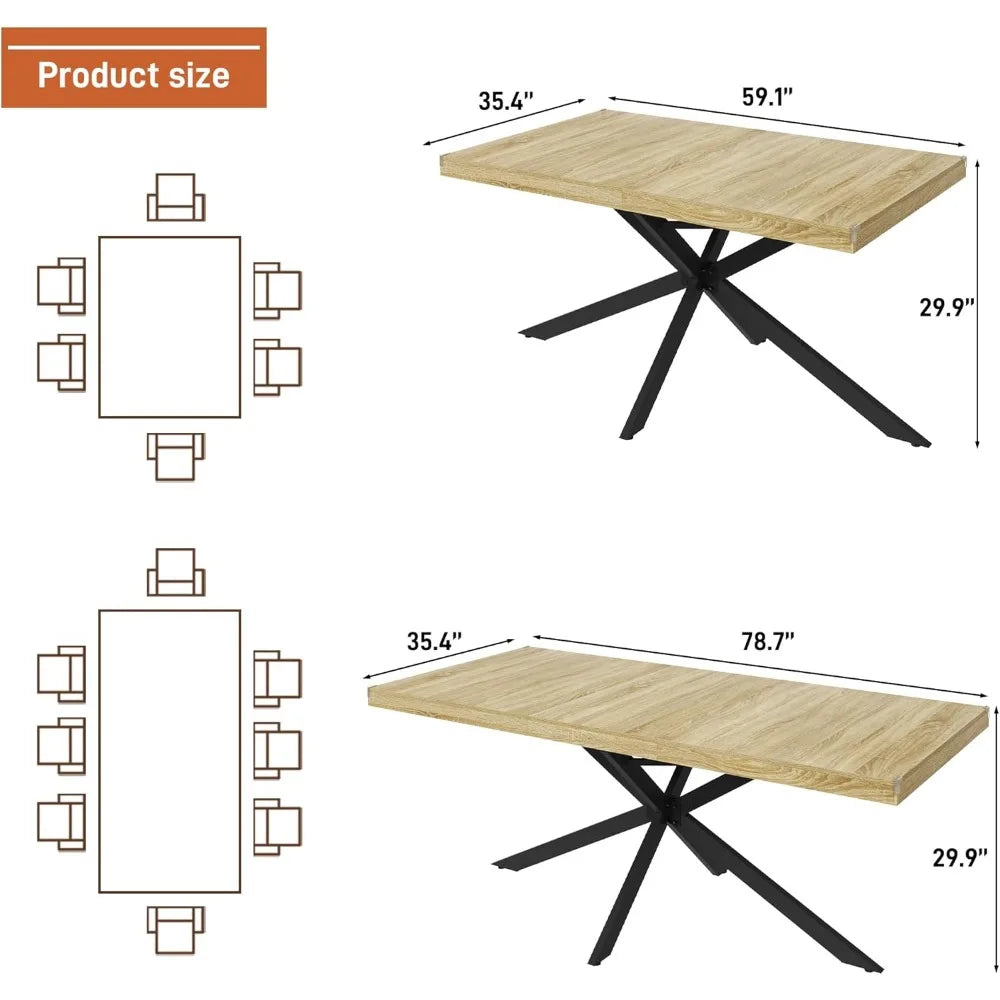 59In-78Inch Extendable Rectangular Dining Table for 6 8 People, Wood Long Dining Room Table W/Removable Leaves,Space Saving,Mode