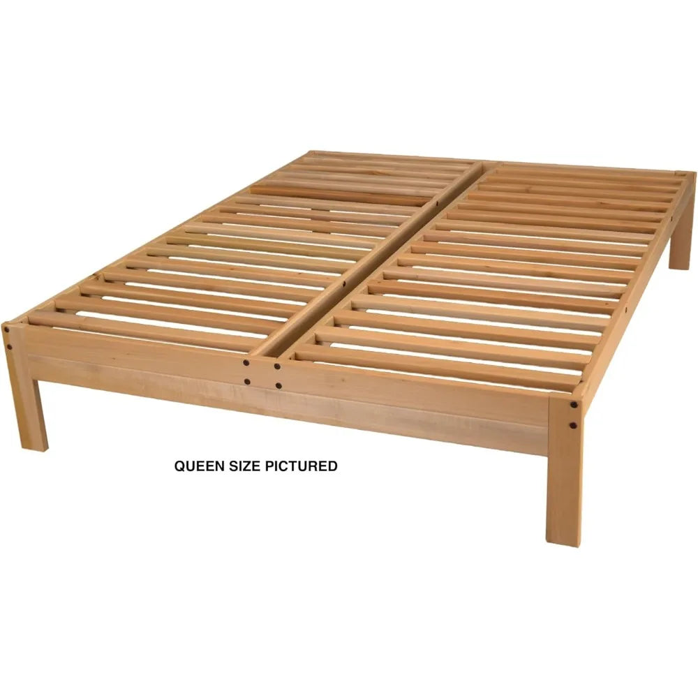 Queen-Size KD Frames Nomad Platform Bed - Unfinished Wood - Minimalist Swedish Style - Natural Wood - Simple Assembly