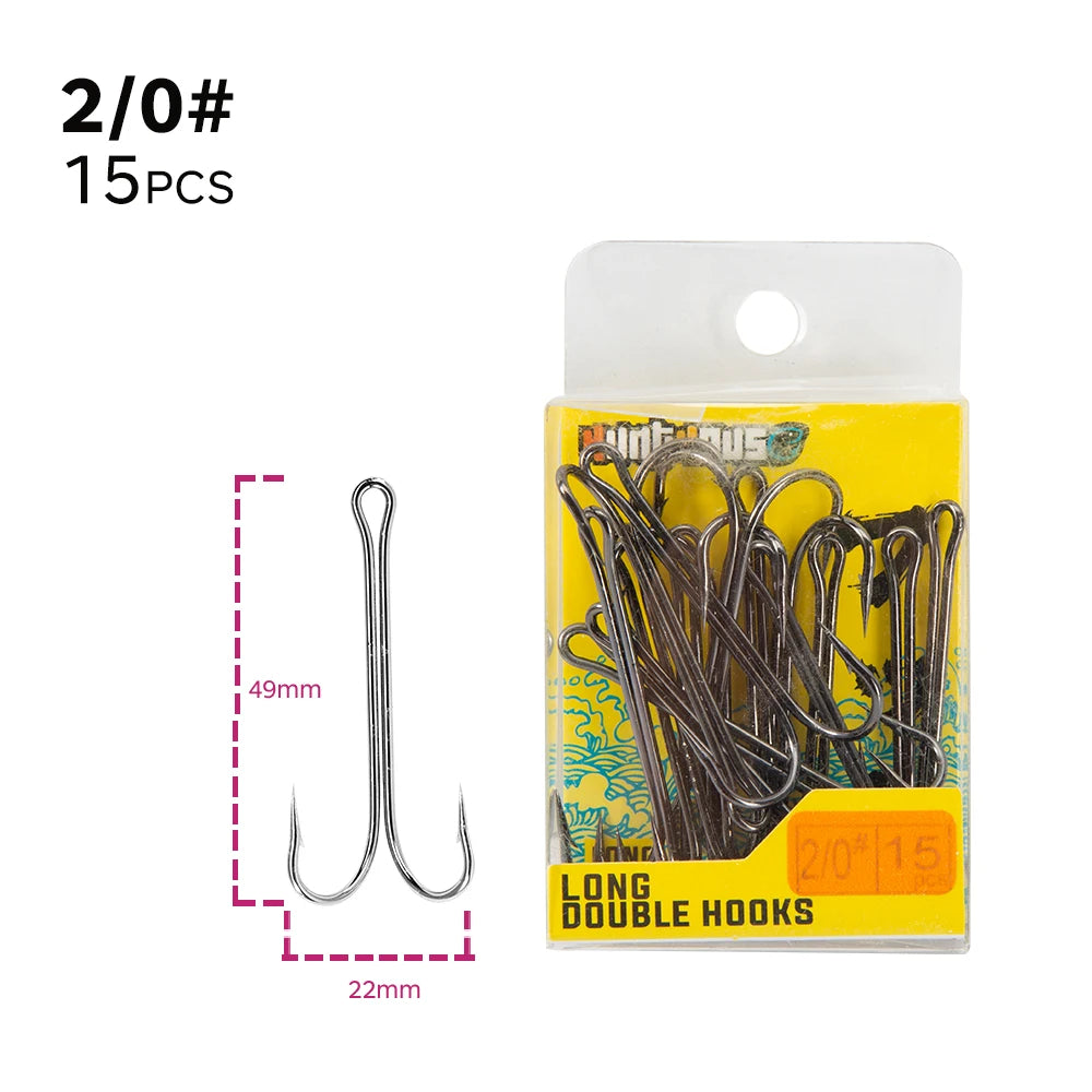 Hunthouse Fishing Hooks 1/0 2/0 3/0 Double Hook High Quality Carbon Steel Fish Hook Sharp Hooks #1 #2 #3 #4 Fishing Tackle Set