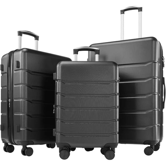 Central Hardside Expandable Luggage with Spinner Wheels, Black, 20/24/28 in