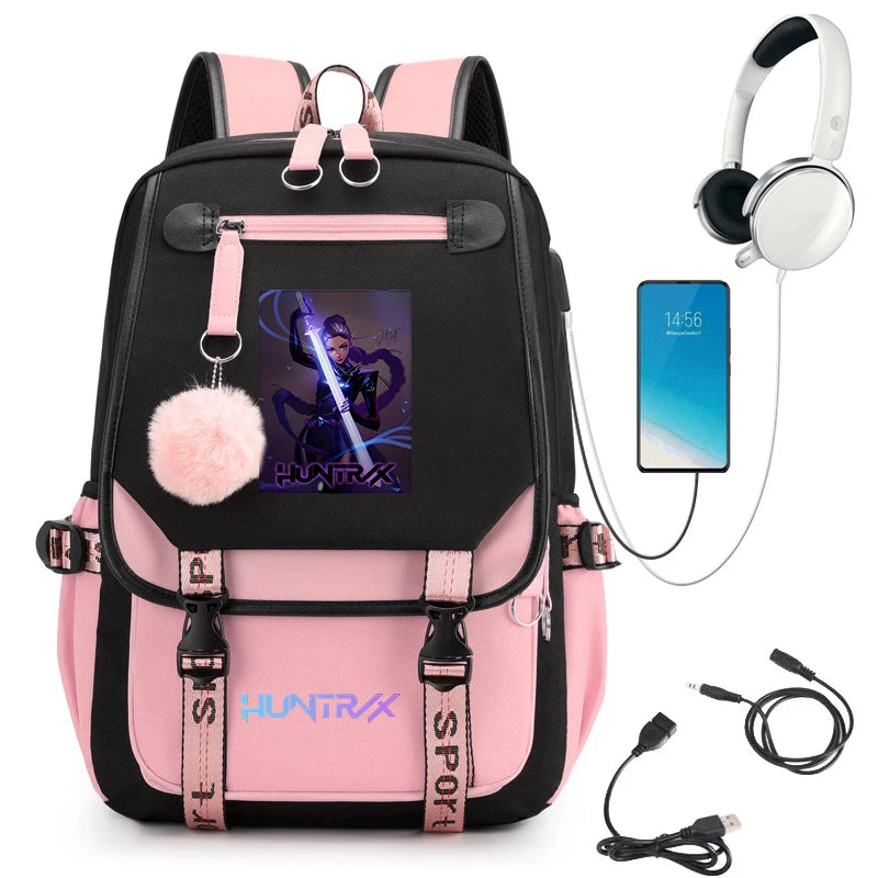 KPop Demon Hunters Anime Student Backpack Usb Travel Rucksack Large Back Pack Mochilas Mujer School Bags for Boys Girls Teenager