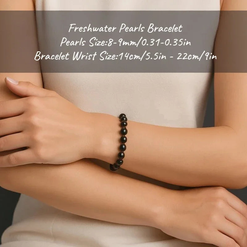 MYSOYA Black Freshwater Pearl Bracelet 8-9mm With Gift Box For Her/Him Birthday/Wedding/Christmas/New Year/Valentine's Day Gift