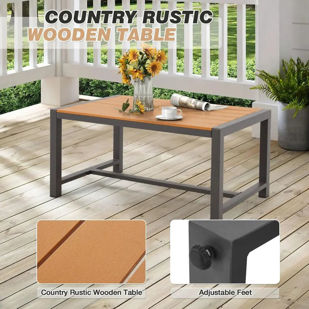 All-Weather Outdoor Patio Set: Solid Wood Balcony Furniture with Wicker & Cushioned Metal Chairs