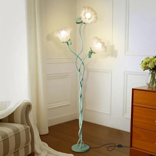 Cute Flower Standing Lamp with Flexible Gooseneck, 3-Temperature LED Floor Lamp for Bedroom or Living Room (Green)