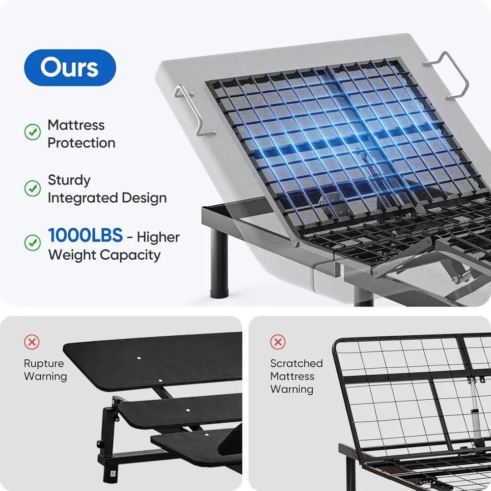 Split King Electric Adjustable Bed Frame with Wireless Remote, 3 Retainer Bars, Anti-Snore, Zero Gravity Features