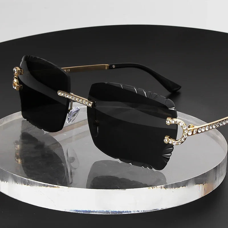 Fashion Rimless Square Sunglasses Vintage Diamond Brand Design Cut Lens Sun Glasses Men Women Metal Frame Luxury UV400 Eyewear