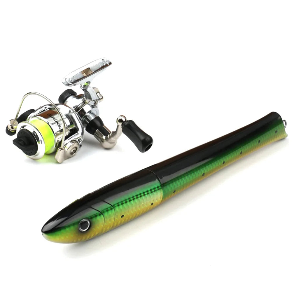 Portable Fish Shaped Fishing Rod Pole Reel Telescopic Mini Pocket Pen Fishing Rod Reel Combo Travel Fishing Rod Gifts for Men