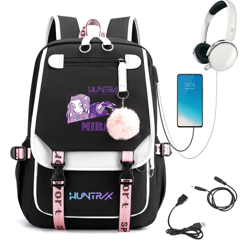 2025 New Fashion Women's Backpack KPop Demon Hunters Usb Travel Rucksack Large Back Pack Mochilas Mujer School Bags for Girls