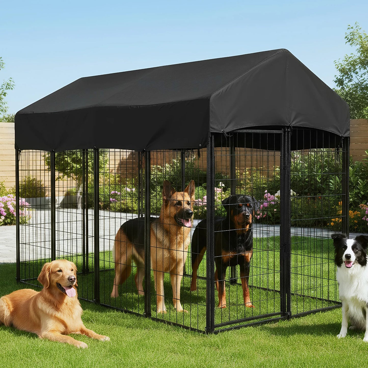 Outdoor Secure Wire Crate Kennel Steel Material Outdoor Dogs Welded Wire Kennels Waterproof Tarpaulin for Medium To Small Dog
