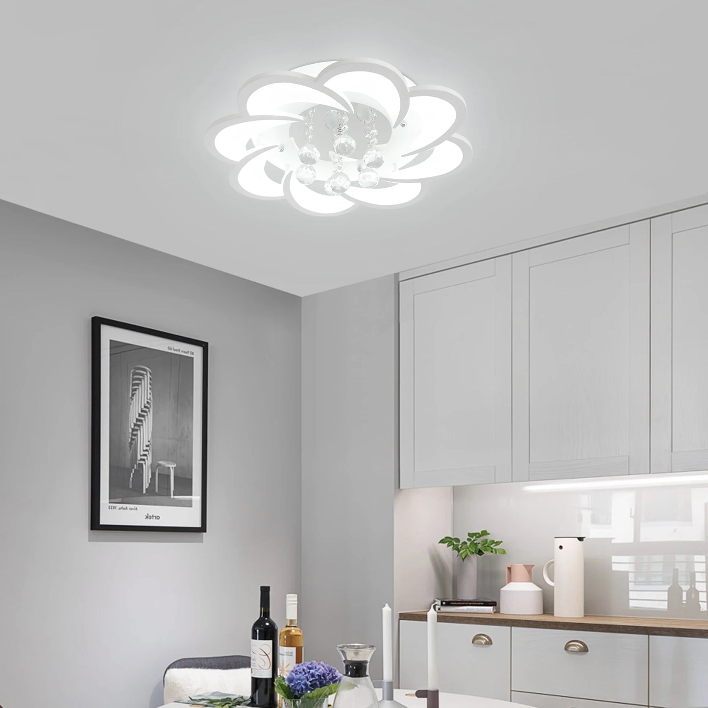 Modern Flower-Shaped Ceiling Light, 52cm/20.5in White LED Ceiling Lamp for Bedroom, 6000K Cool White, 26W 1560LM Bright Light