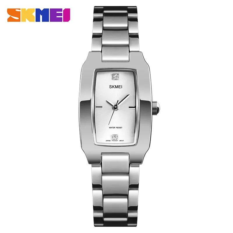 SKMEI Quartz Watch Fashion Thin Watches Ladies Casual Dress Luxury Silver Ladies Rhinestone Waterproof Relogio Feminino 1400