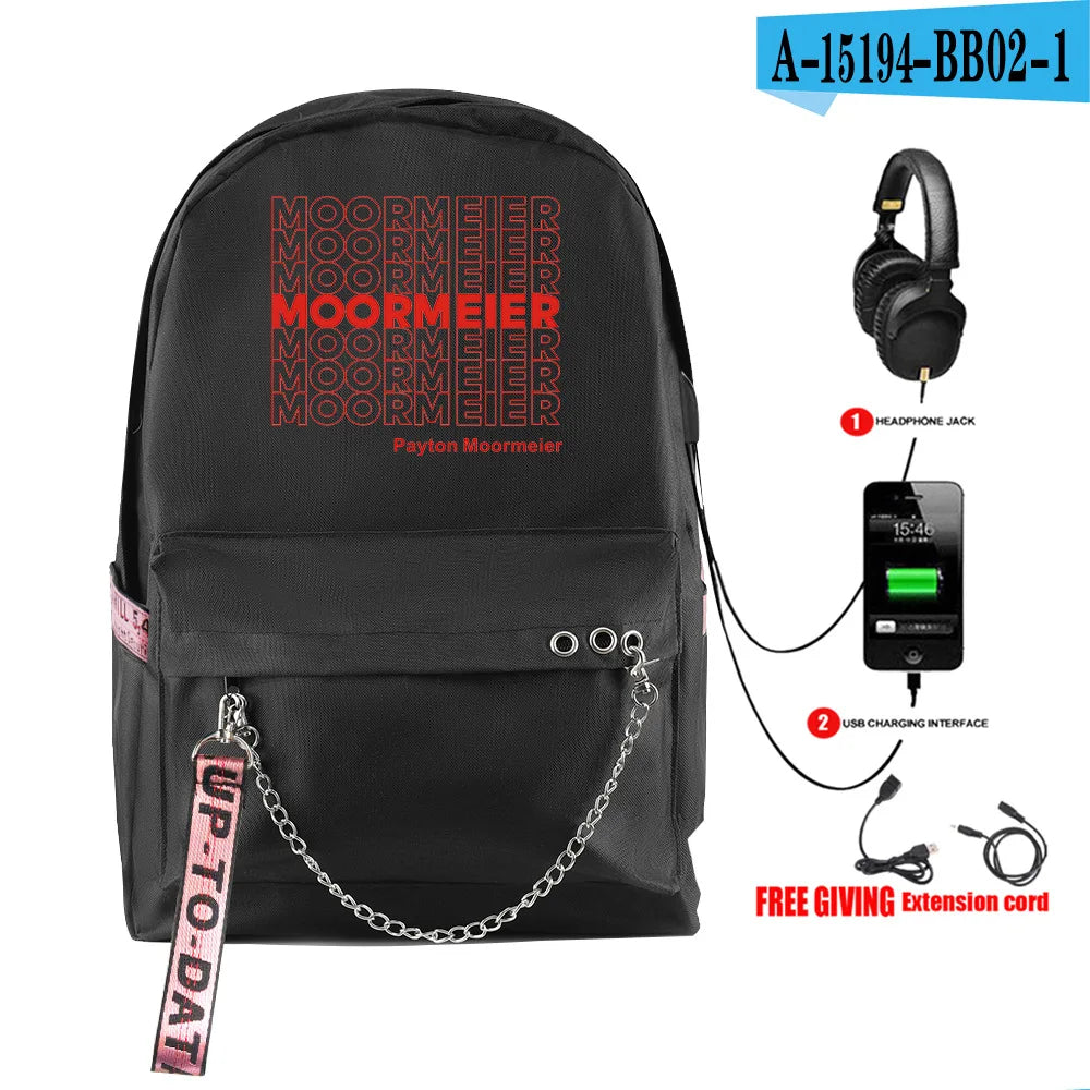 Cartoon Popular payton moormeier Student School Bags Unisex Print Oxford Waterproof Notebook Usb Rechargeable Travel Backpacks