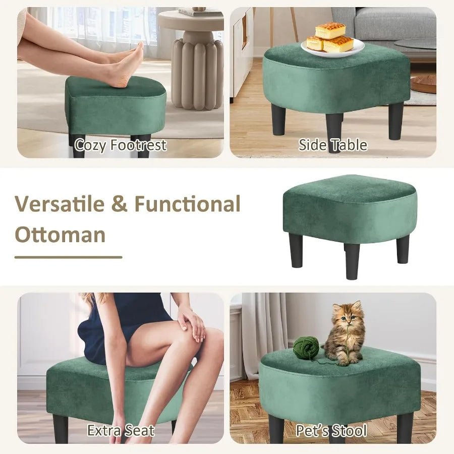 Modern accent chair with ottoman upholstered in teddy velvet featuring a barrel design curved backrest and armrests non-slip fe