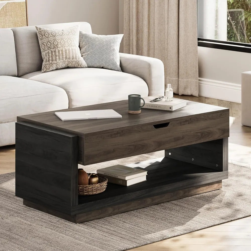 Coffee Table, Lift Top Coffee Table with Hidden Compartment and Open Storage Shelf, Central Table for Living Room, Home Office