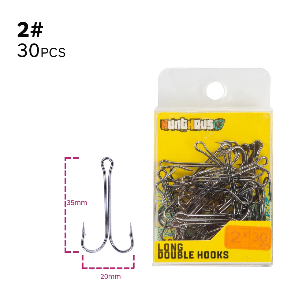 Hunthouse Fishing Hooks 1/0 2/0 3/0 Double Hook High Quality Carbon Steel Fish Hook Sharp Hooks #1 #2 #3 #4 Fishing Tackle Set