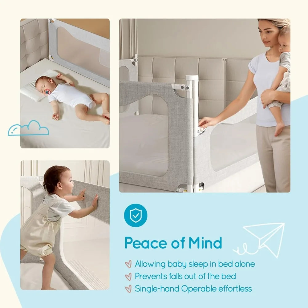 3-Sided Tall Adjustable Child Safety Bed Rail for King Size Beds