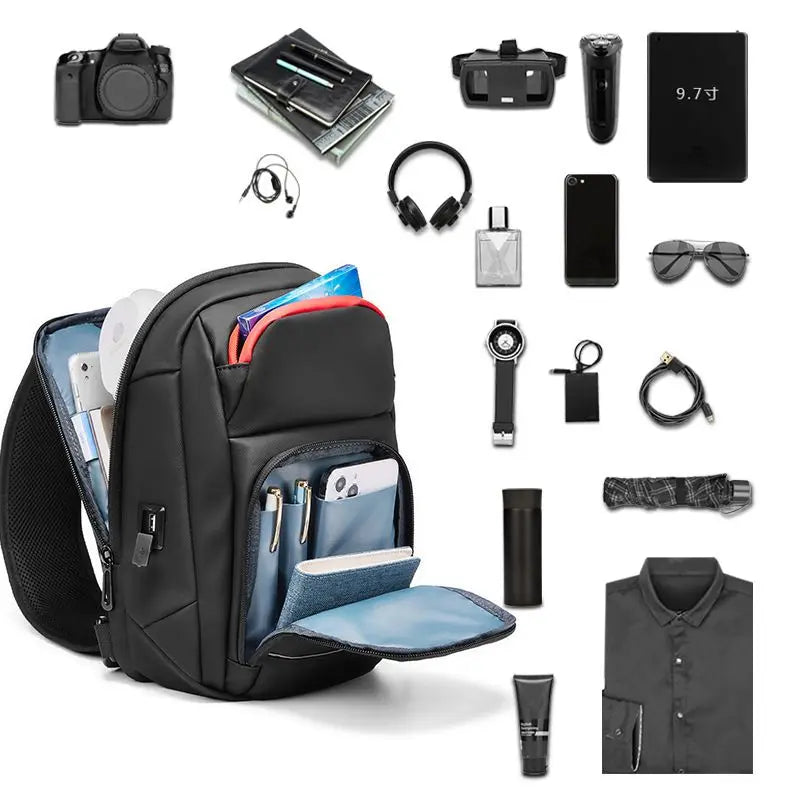 EURCOOL Men's Shoulder Bag Multifunction Anti-theft Waterproof Male Crossbody Bag Casual Sling Chest Pack With USB Port Bolsas