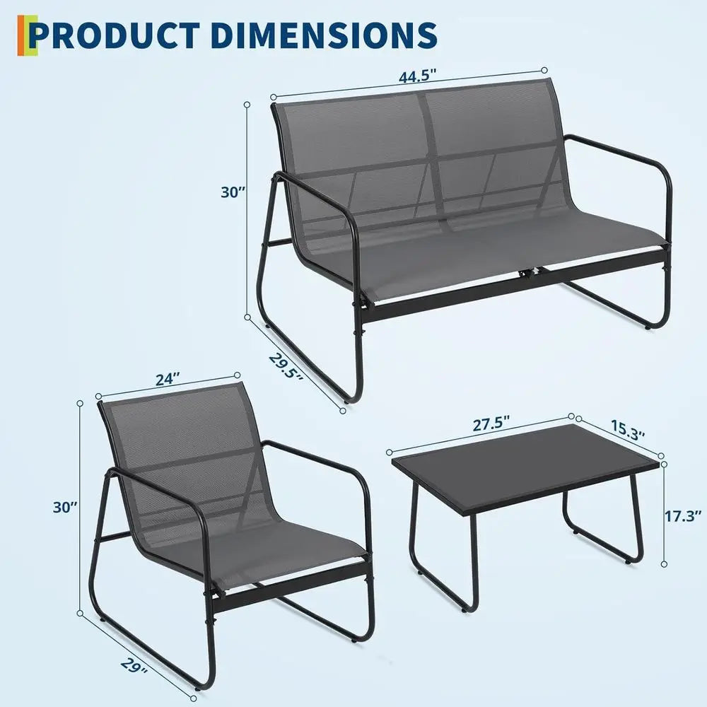 Rustproof Metal Patio Set: Loveseat, 2 Chairs, Glass Table for Outdoor Spaces