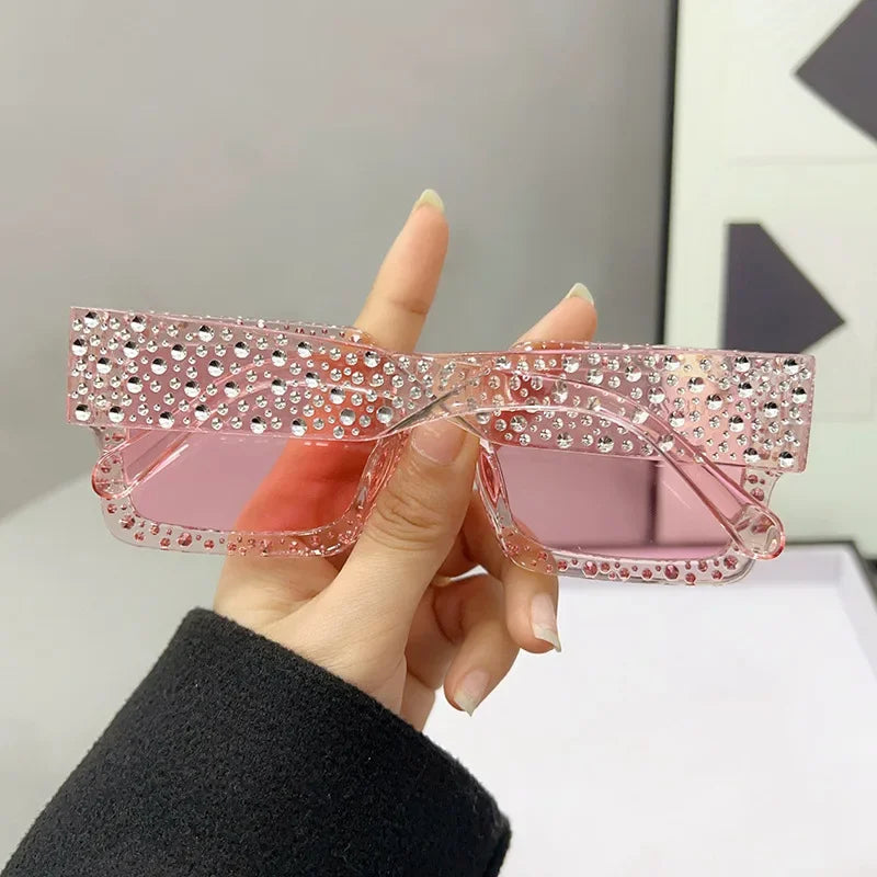 Fashion Square Crystal Sunglasses for Women Men Rhinestone Square Diamond Sun Glasses Retro Big Frame Sparkling Glasses