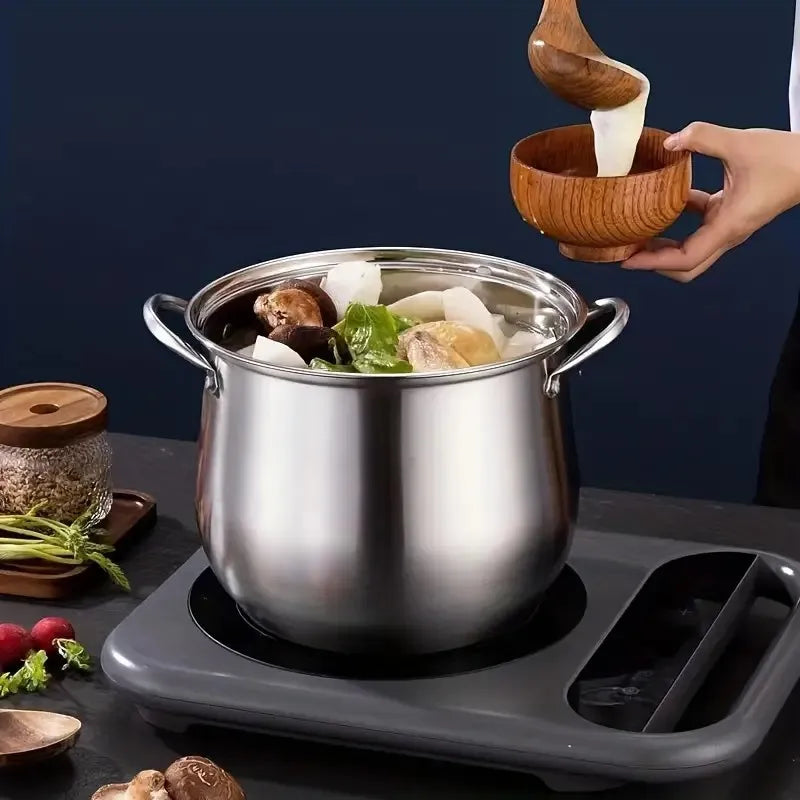 1Pc Versatile Large Stainless Steel Stock Pot - Perfect for Soups, Stews & More - Durable, Easy-Clean Kitchen Essential