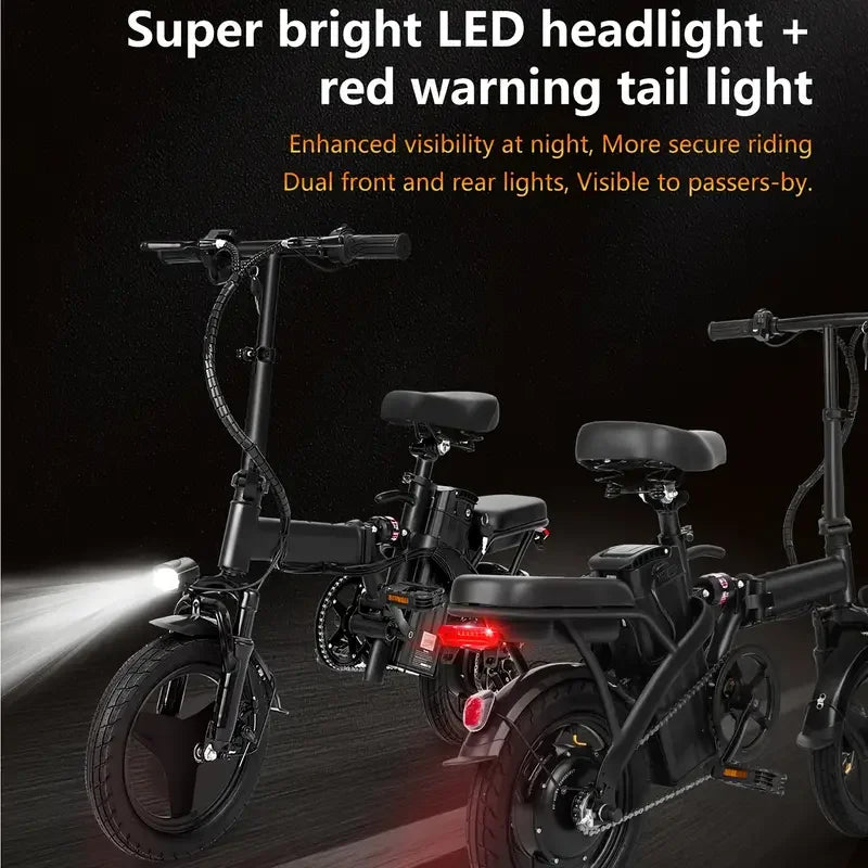 14" Folding Electric Motorcycles E Bike For Adults, 500W Peak Motor Ebike 19.9Mph 20Miles 48V 10AH Electric Mountain Bicycle