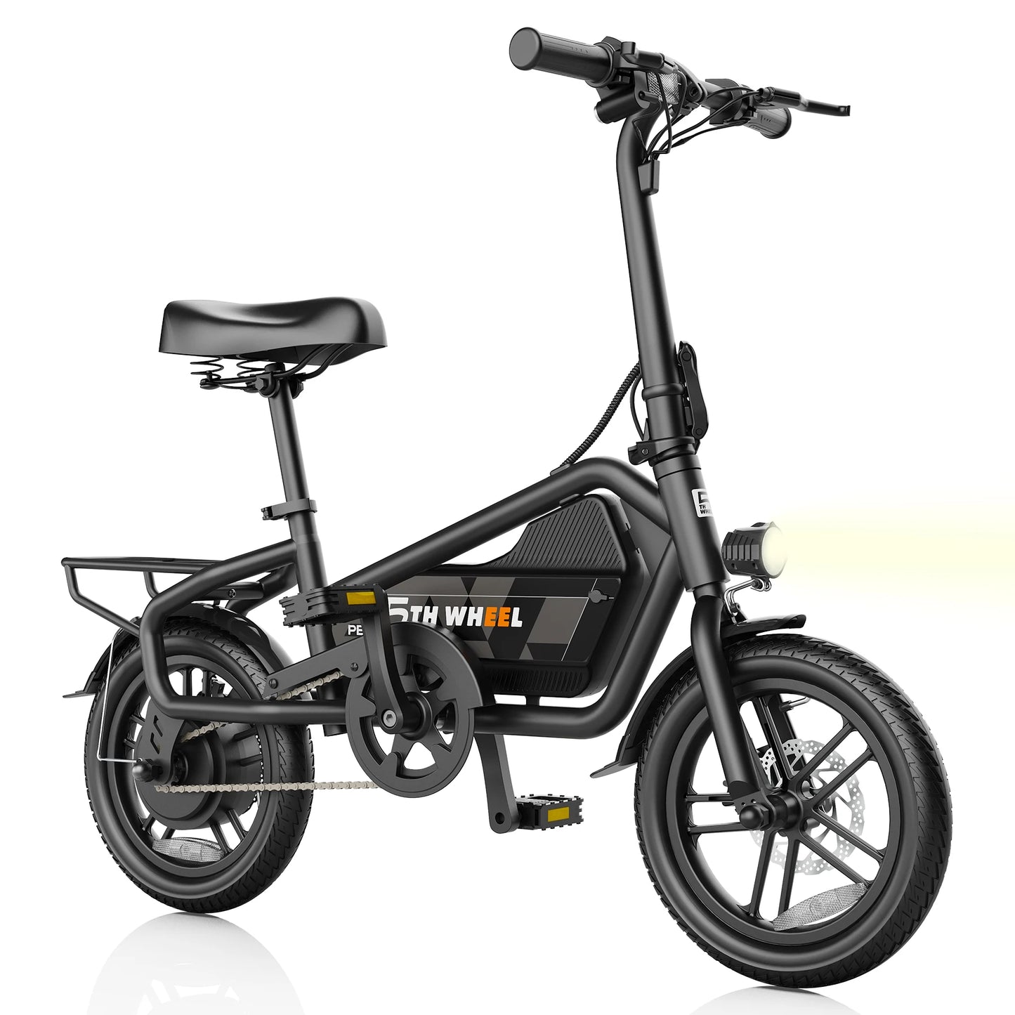 5TH WHEEL Foldable Electric Bike, 650W Peak Motor, 20MPH & 25Miles, 14" Pneumatic Tires for Commuting, Dual Disc Brakes