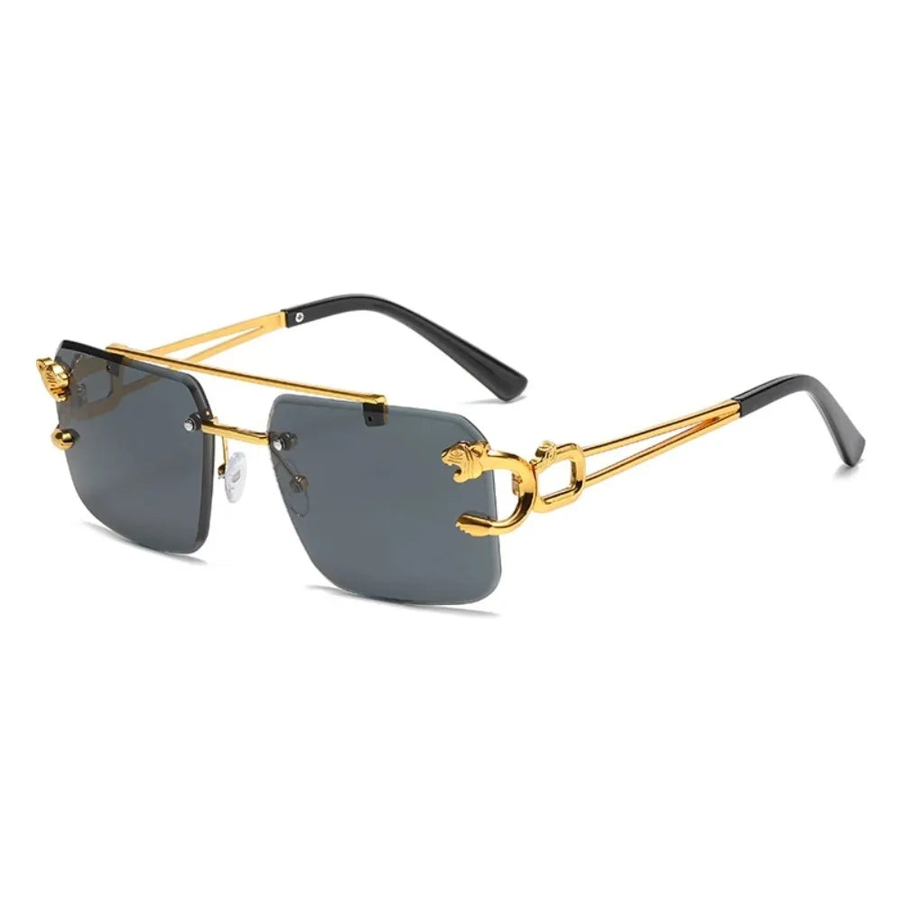 Fashionable frameless square double bridge sunglasses, retro men's and women's sunglasses UV400