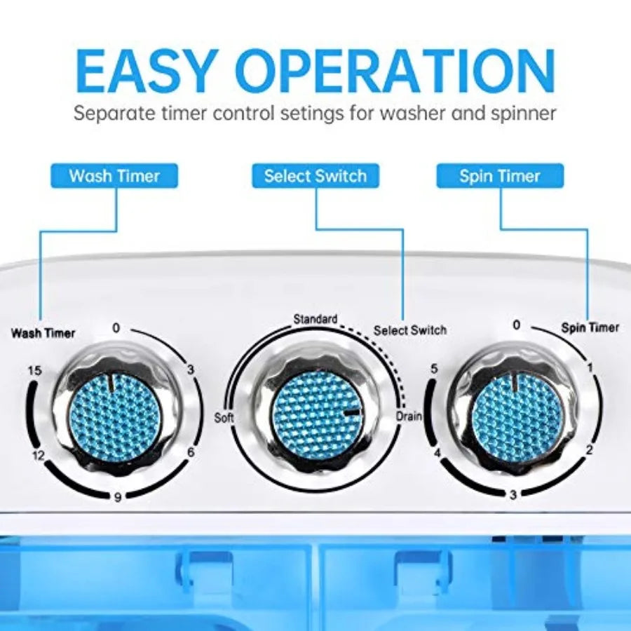 Portable Clothes Washing Machine Mini Twin Tub Small Laundry Washer for Apartment Dormitory RV with 9.9lbs Capacity Lightweight