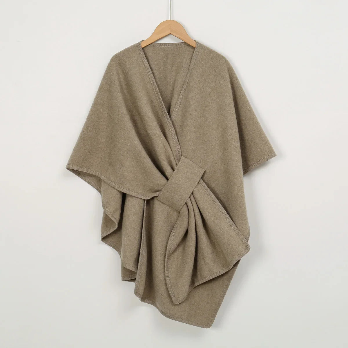 Women's Warm Shawl Wrap Solid Color Half Sleeve Poncho Women Faux Knitted Wool Cardigan Coat Ladies Elegant Loose Cape Shawl