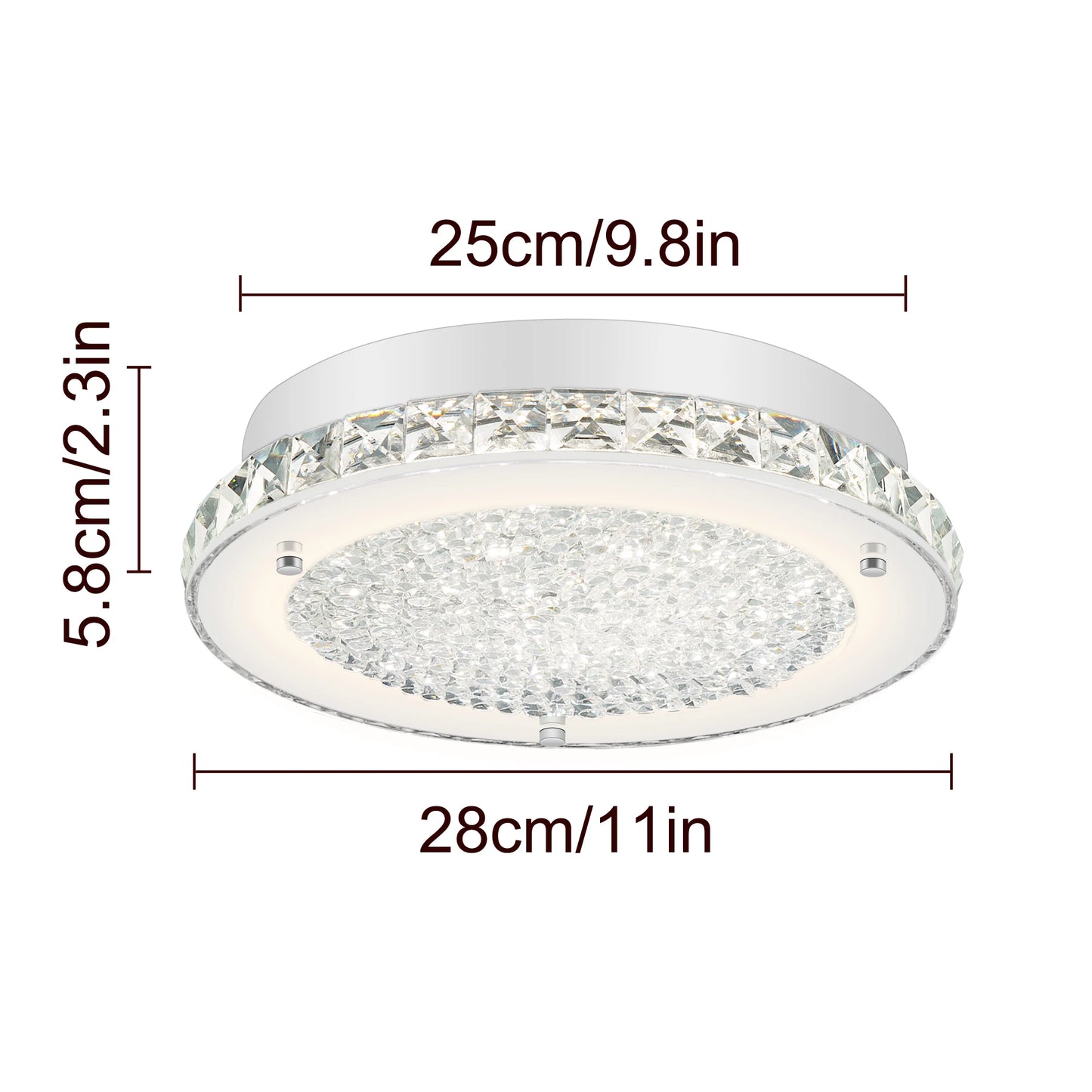1pcs Modern  Crystal Ceiling Light 11in Circular Led 18w 4000k Living Room Bedroom Study Home Decor Lighting