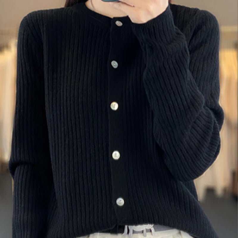 Autumn/Winter Knitted Cardigan Women's Casual Button-Up Long Sleeve Sweater Fashion Cardigan Simple Sweater-DR-2615