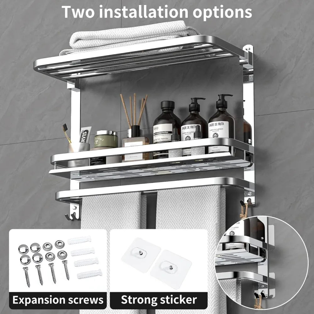 Collapsible Wall Mount 22.8 Inch Stainless Steel Towel Rack for Bathroom and Lavatory, No Drill Required Towel Hanger Bar