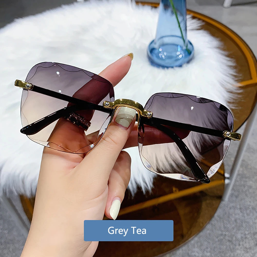 Women's Rimless Sunglasses Fashion Gradient Lenses Square Sun Glasses Lady Vintage Classic Designer Shades UV400 Goggles