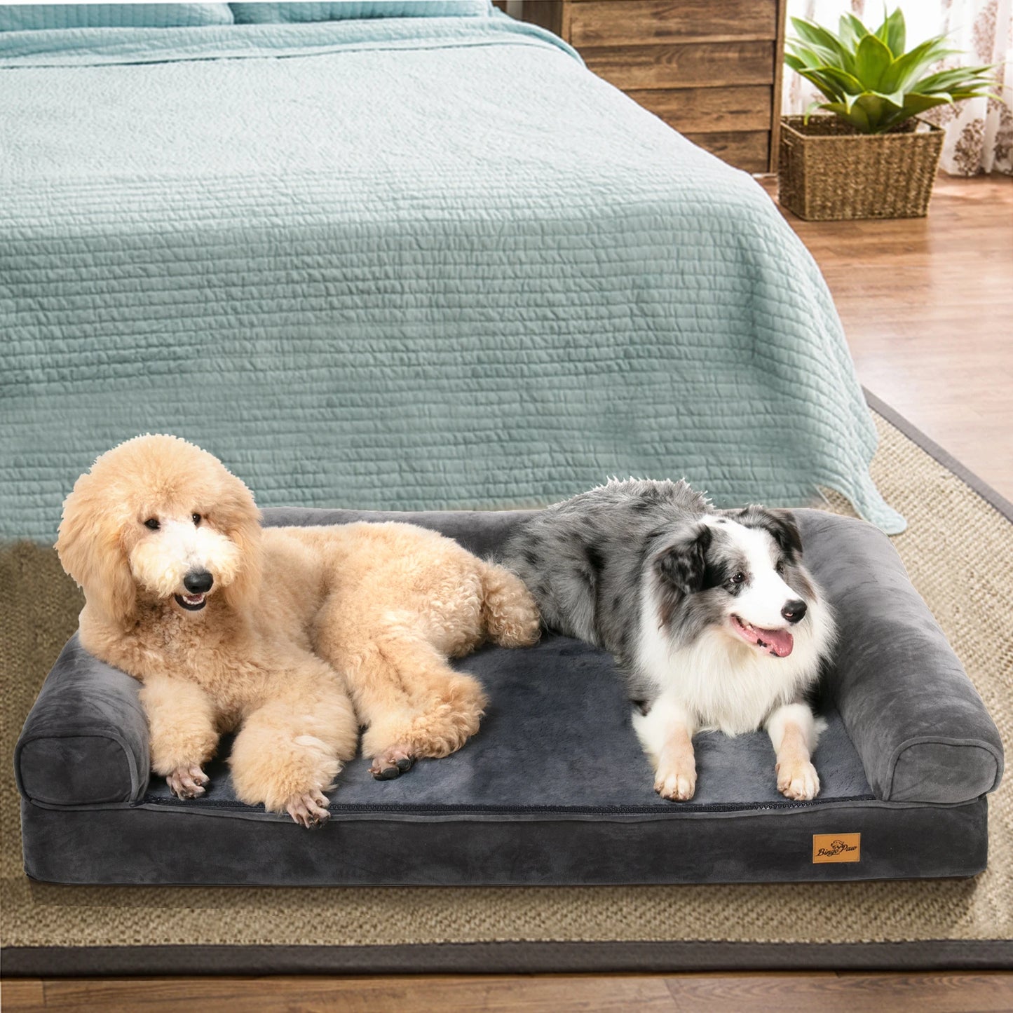 Extra Large Cozy Sofa-type Dog Bed Sponge Foam Base Pet Crate Bed Couch Bedding with Bolster, Waterproof Cover