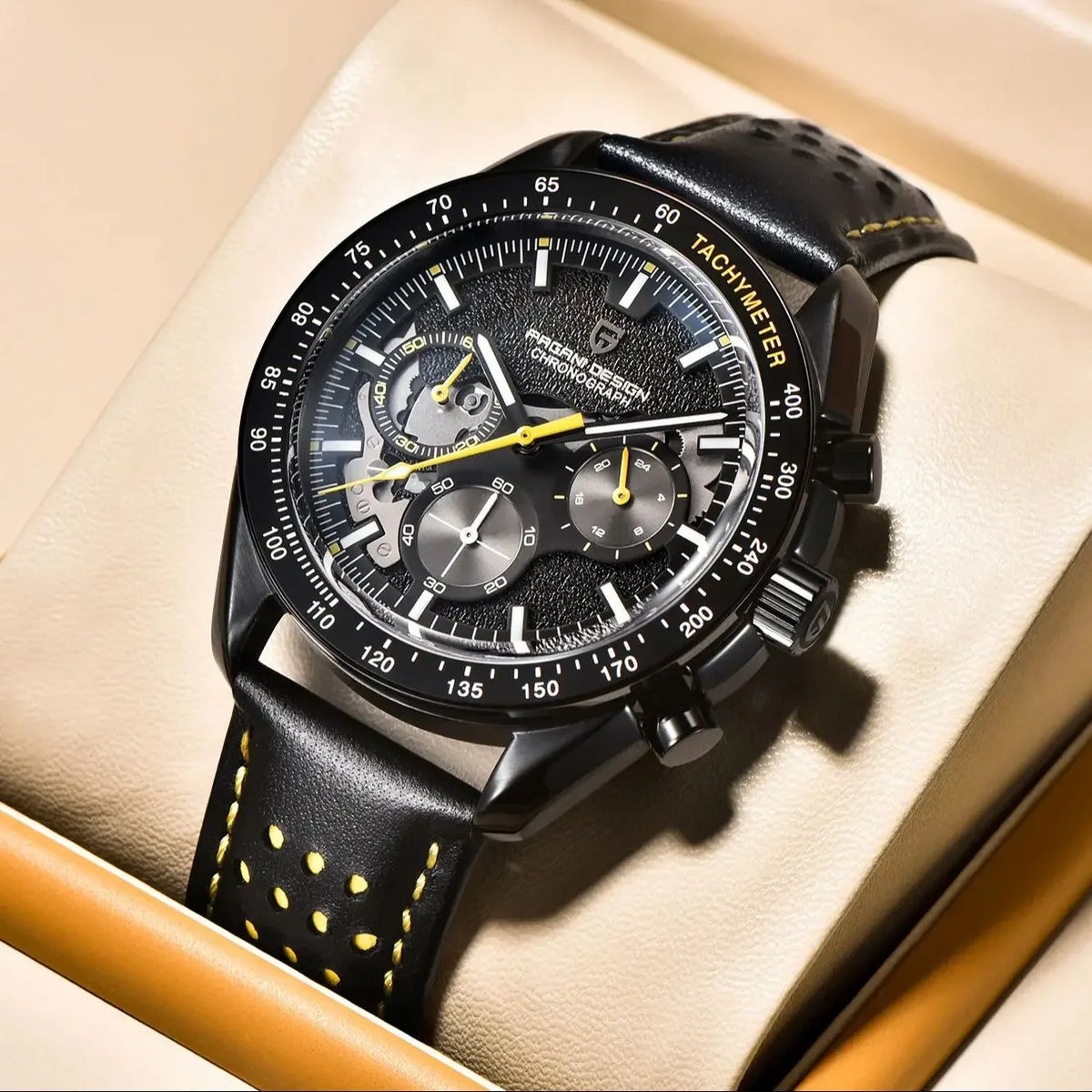 PAGANI DESIGN 2025 New Moon Dark Men's Watches Luxury Quartz Watch Men Skeleton Sport Chronograph AR Sapphire glass Wrist Watch