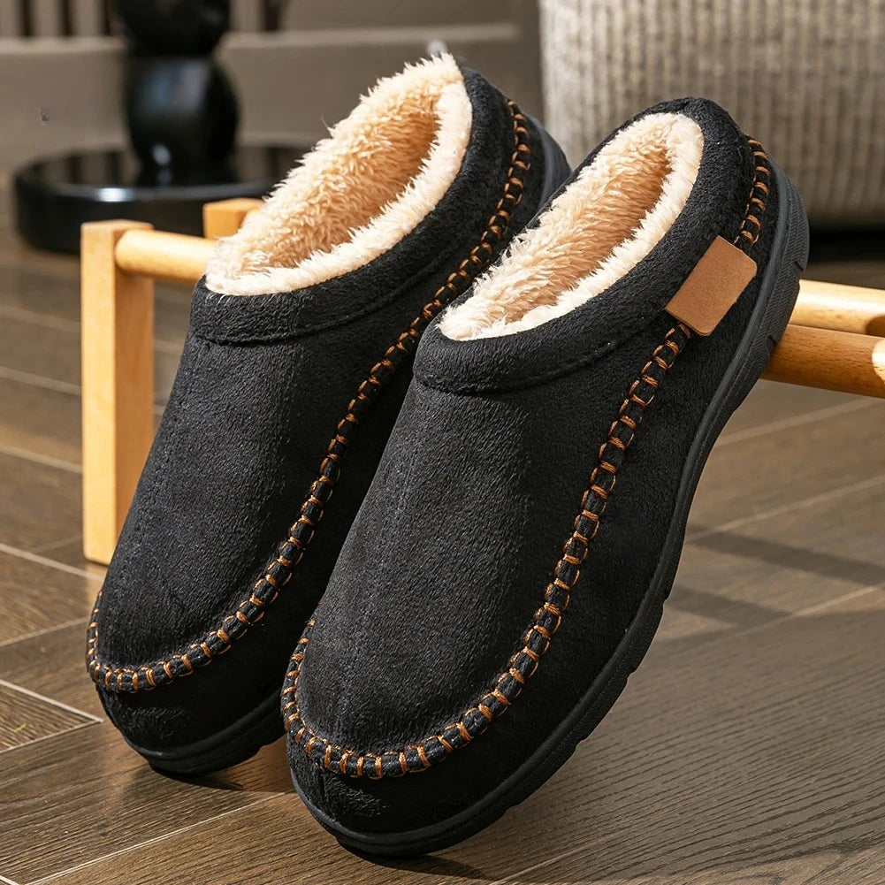Winter Slippers for men Mark Line TPR Sole Faux Suede Warm Non Slip Soft Memory Foam Cushion Living Room Shoes
