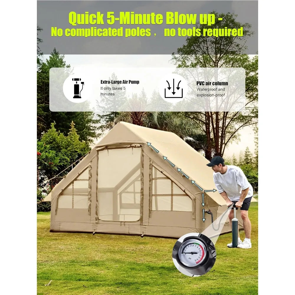Portable Air-Inflatable Camping Tents: Waterproof Family Glamping Shelter with Hand Pump
