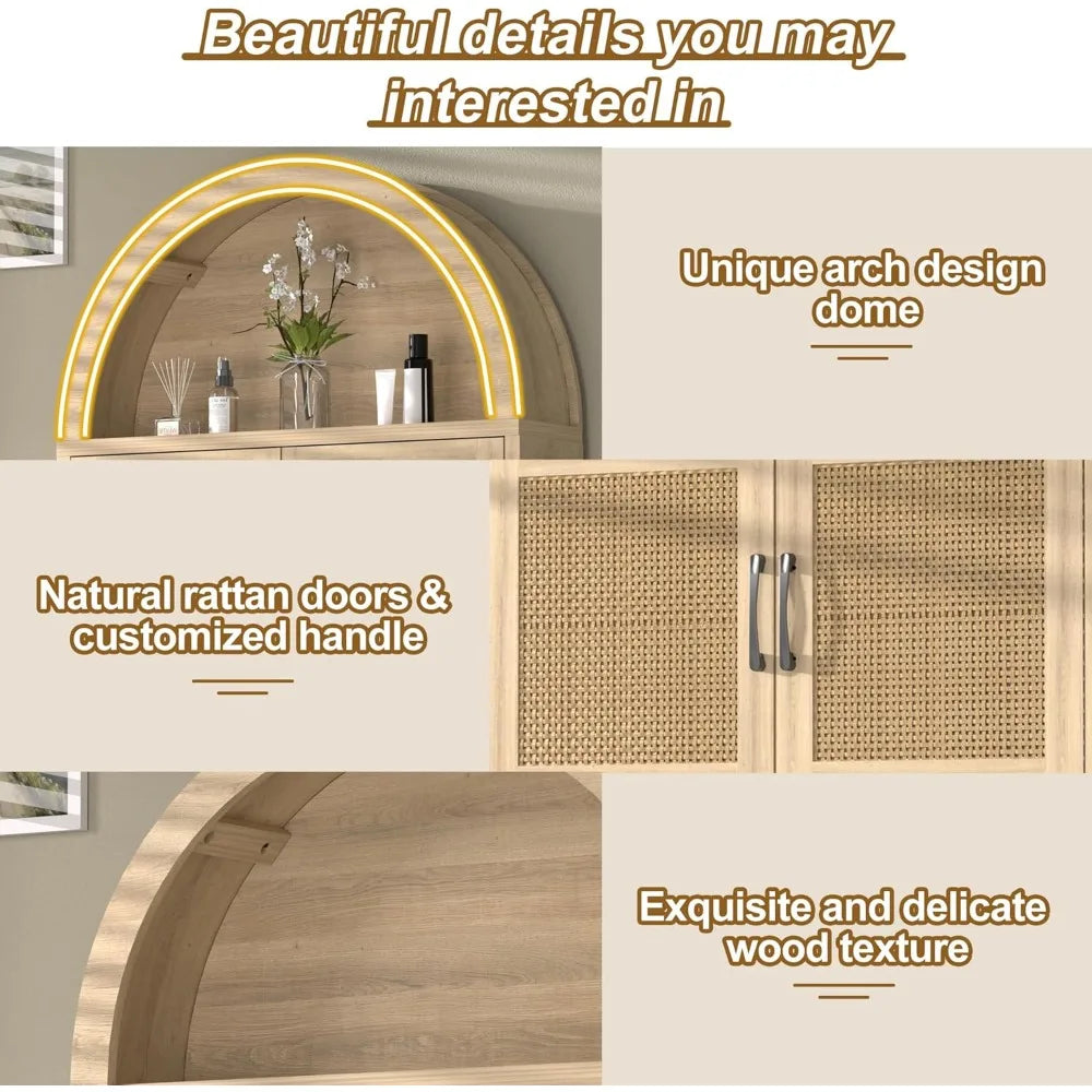 Freestanding Bathroom Storage Cabinet with Adjustable Shelf and Anti-Tip Feature, Over-the-Toilet Organizer Arched Design