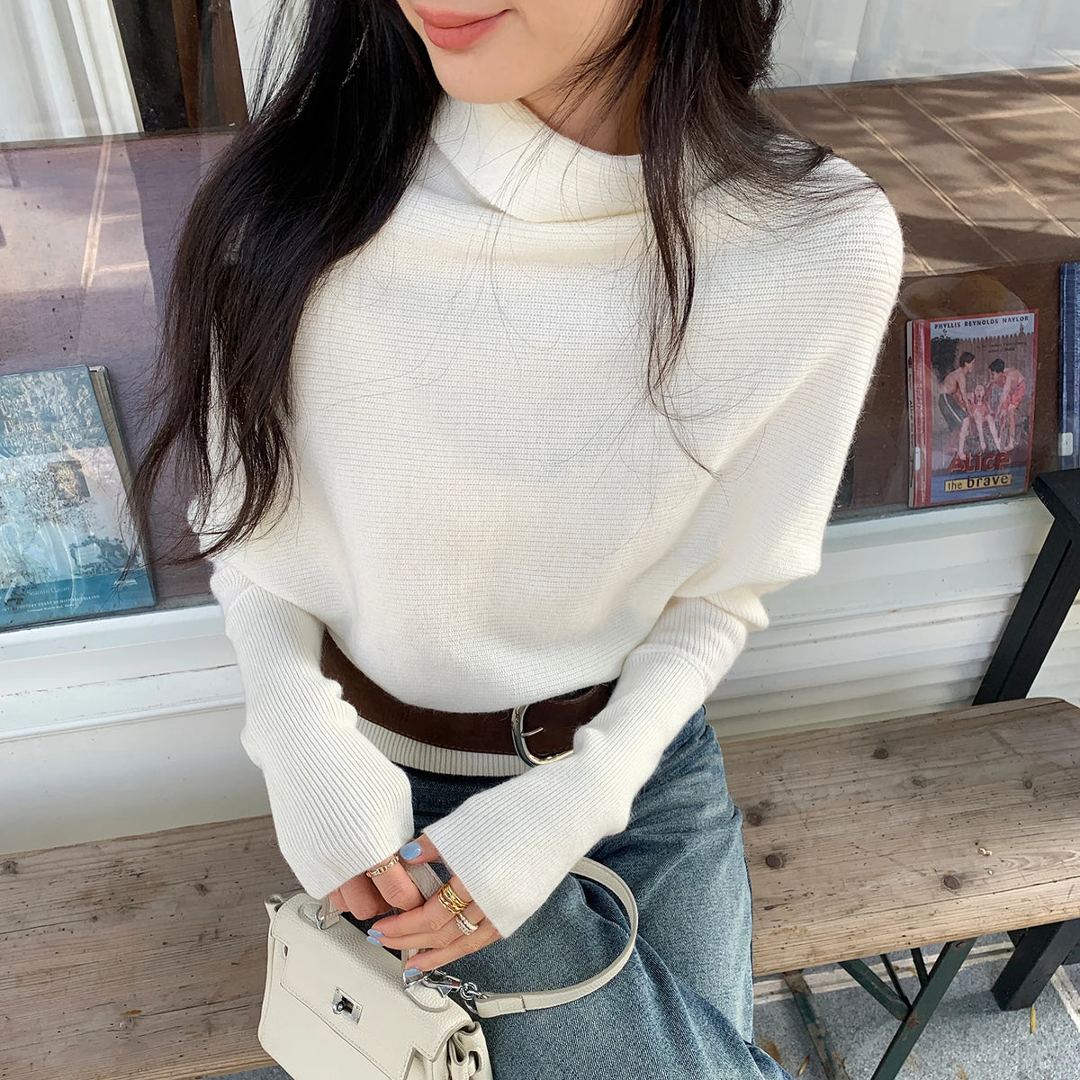 Fashion Knitted Women's Pullover Women Batwing Sleeve Loose Sweater Trendy Autumn Winter Advanced Slouchy Neck Soft Warm Jumper