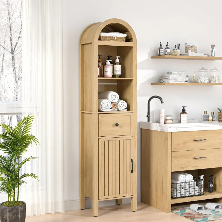 64 Tall Bathroom Storage Cabinet with Adjustable Shelves for Space-Saving Organization in Bathrooms and Living Rooms Tall Narro