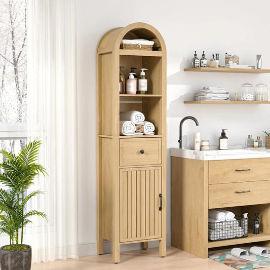 64 Tall Bathroom Storage Cabinet with Adjustable Shelves for Space-Saving Organization in Bathrooms and Living Rooms Tall Narro