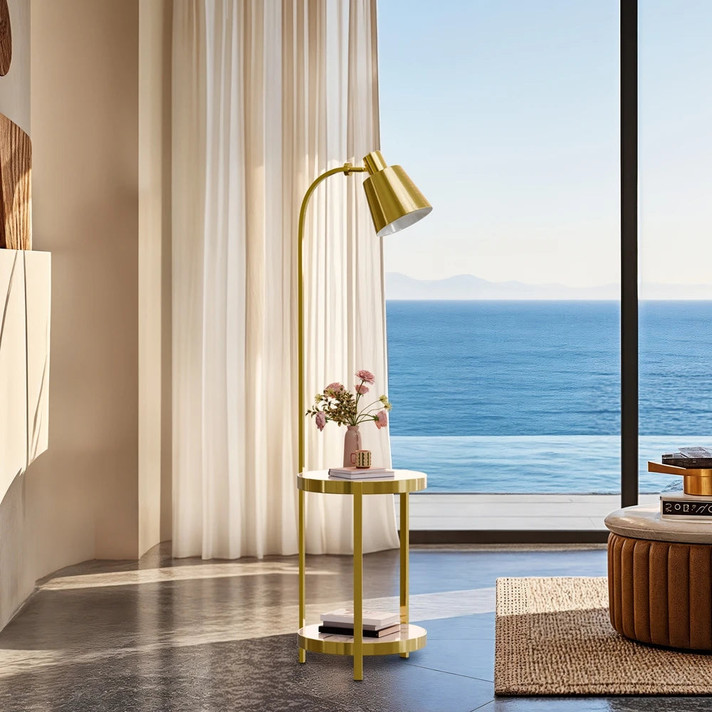 Vrygle，Contemporary Modern Creative Floor Lamp with a Rock slab Table,Suitable for Living Room,Den,Office,Bedroom - Gold Finish