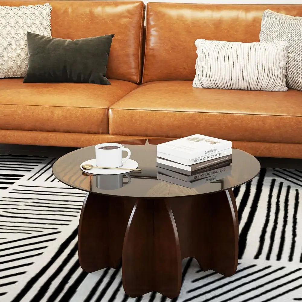 Expandable Modern Brown Glass Coffee Table for Small Living Spaces - Unique Accent Furniture for Home