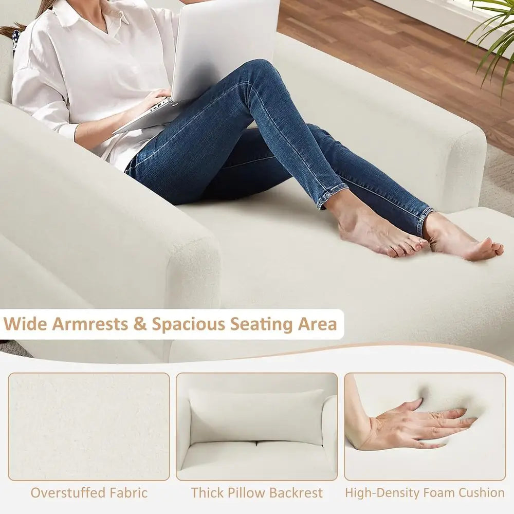 Spacious Chaise Lounge Accent Chair, Plush Cloud Sofa Recliner with Tilt Backrest, Cozy Upholstered Couch Sleeper Bed, Contempor