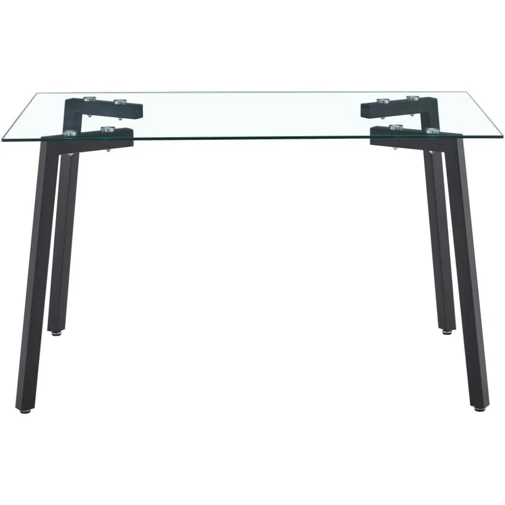 Modern Large Dining Room Table with Tempered Glass Top and Metal Legs - Spacious Home Dining Table