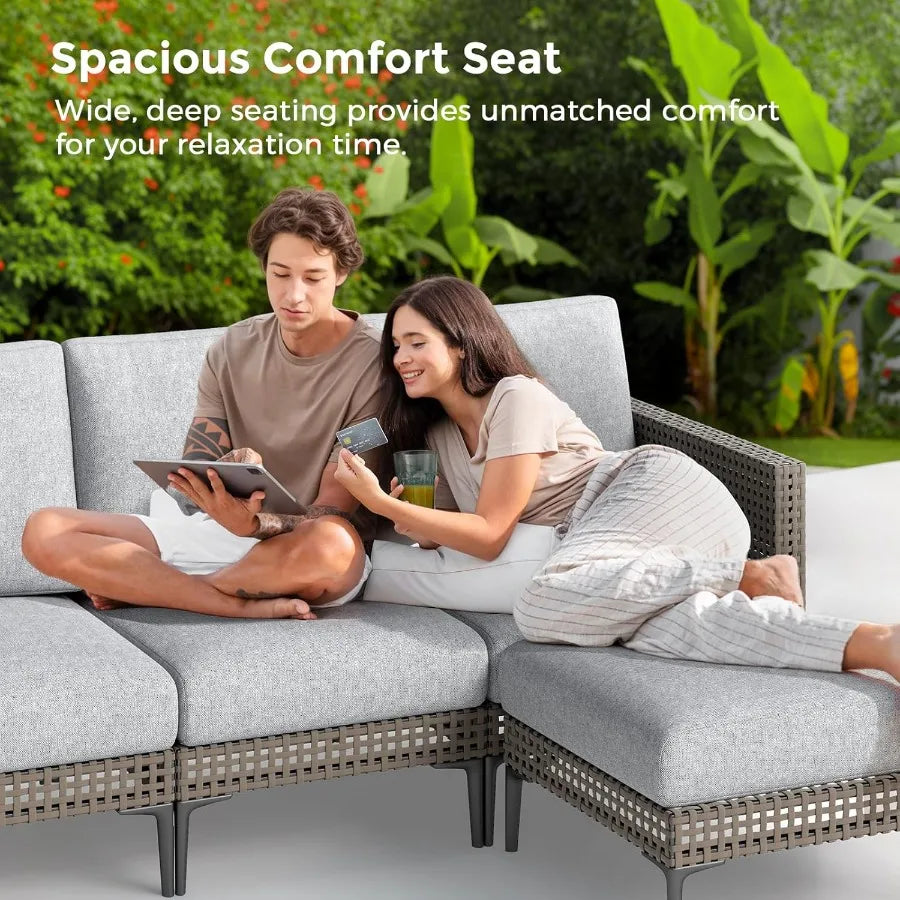 5 Pieces Outdoor Patio Conversation Set Rattan LShaped Corner Sofa Comfortable Thickening Cushions for Garden Balcony Weatherpr