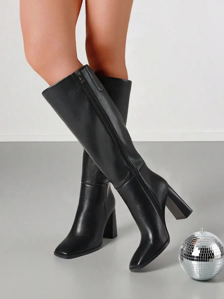 Women's Knee High Boots Elegant Fashion Square Toe Chunkyblock High Heels Side Zip Dress Party Comfort Minimalist Long Boots