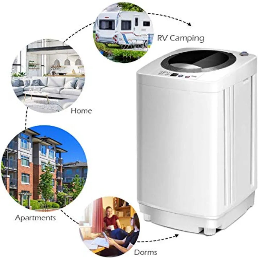 Compact Portable Washing Machine Full Automatic Washer and Dryer Combo with Builtin Pump Drain 8 LBS Capacity for Apartment RV